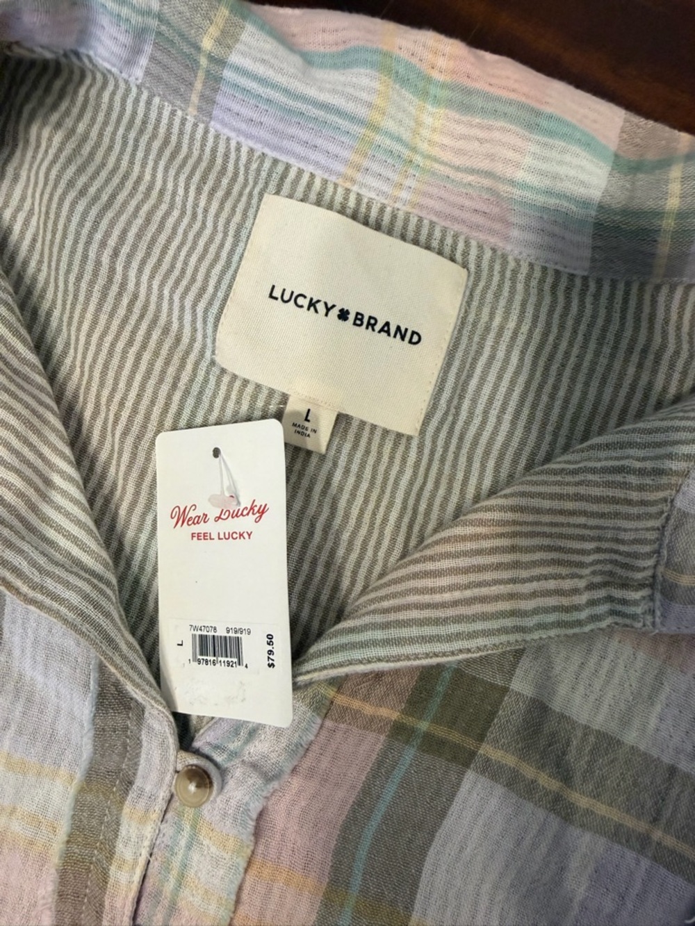 Lucky Brand Pastel Plaid Button-Up Top in Pink, Lavender & Mint - Picture 2 of 4